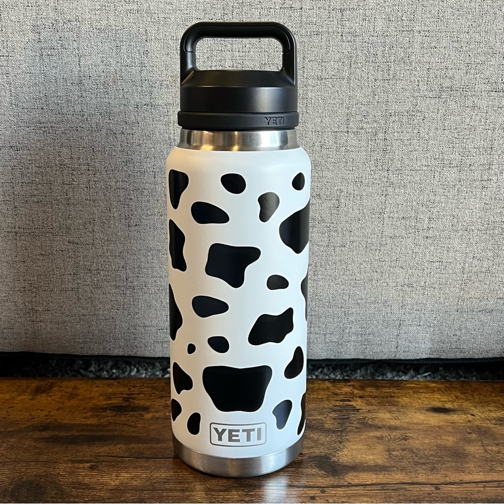 YETI Rambler WHITE Custom Cow Print Black